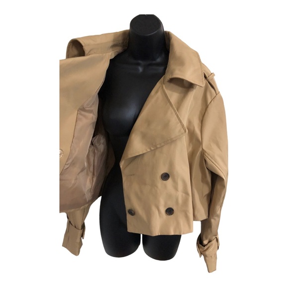 Stoosh tan cropped classic rain proof trench coat jacket size medium new - Picture 5 of 8